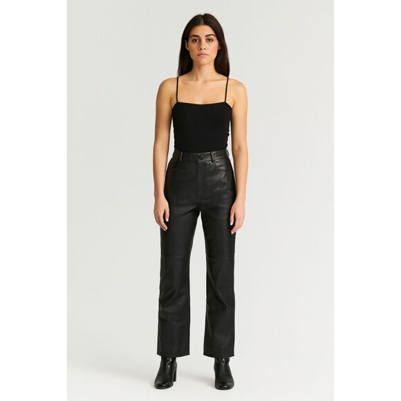 ZARA Faux Leather Flare High Waist Pants Black X-Small - Picture 1 of 5